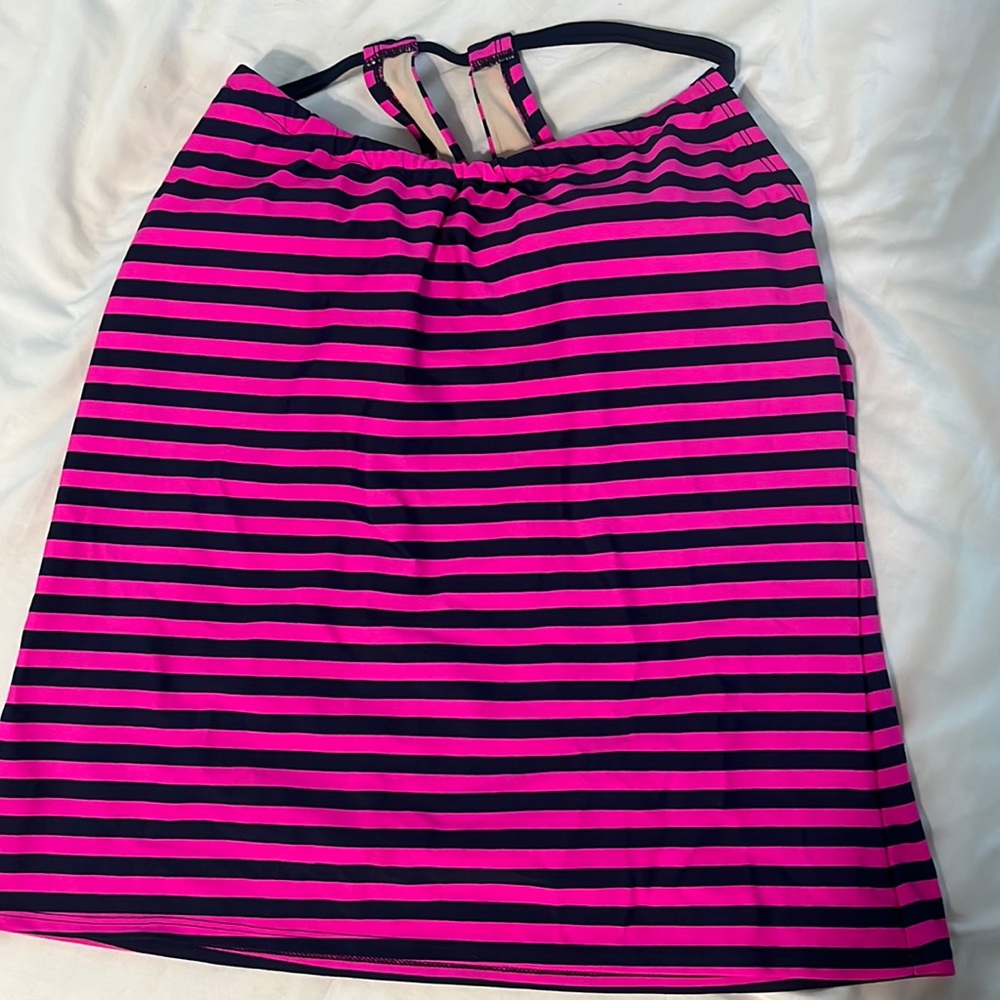 Pink and navy striped Tankini; size M